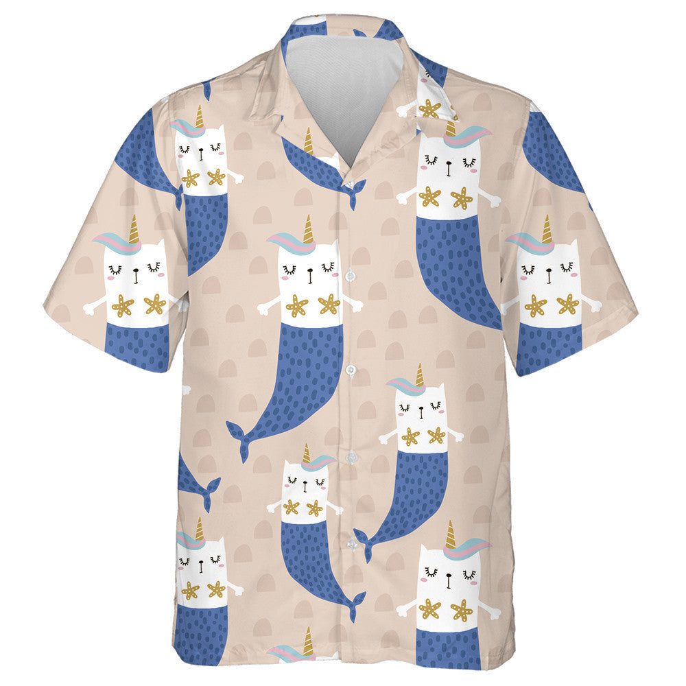 Magical Cat Mermaid With Horns On Pink Hawaiian Shirt,Hawaiian Shirt Gift, Christmas Gift