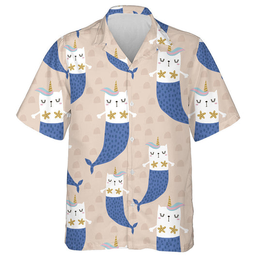 Magical Cat Mermaid With Horns On Pink Hawaiian Shirt,Hawaiian Shirt Gift, Christmas Gift