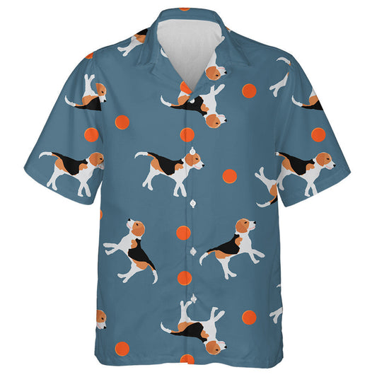 Beagle Dogs Play With Orange Ball On Blue Hawaiian Shirt, Hawaiian Shirt Gift, Christmas Gift