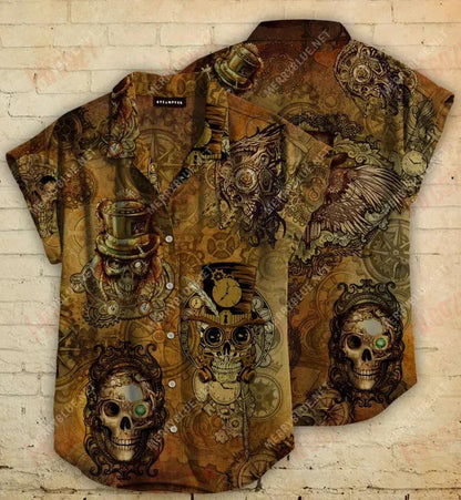 Skull Steampunk Short Hawaiian Shirt Ocean Hawaiian T Shirts Hawaiian Crazy Shirts Hawaiian Shirts For Women, Hawaiian Shirt Gift, Christmas Gift