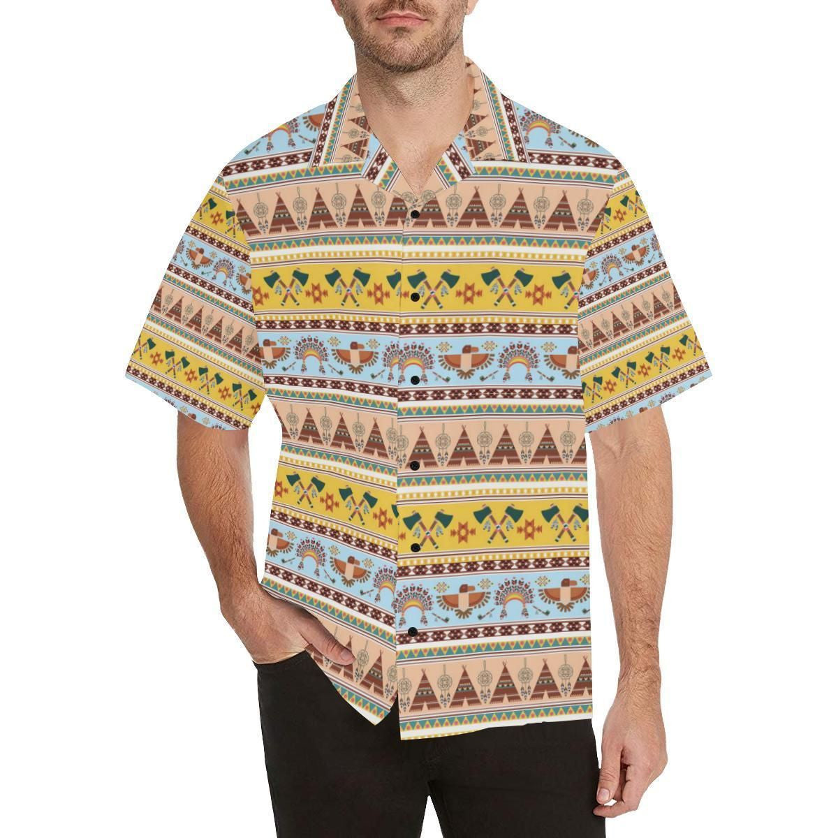 Native American Bright Color Pattern Hawaiian Shirt,Hawaiian Shirt Gift, Christmas Gift