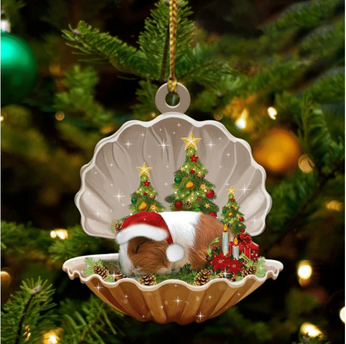 Cute Cute Guinea Pig Sleeping in Pearl Dog Christmas Ornament Flat Acrylic,Christmas Decoration