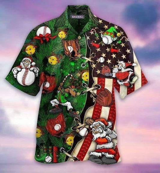 Baseball Gloves Funny Christmas Deer And Santa Design Hawaiian Shirt, Hawaiian Shirt Gift, Christmas Gift.