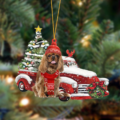 Cavalier King Charles Spaniel-Christmas Car Two Sided Christmas Plastic Hanging Ornament, Happy Christmas Ornament, Christmas Gift, Christmas Decoration