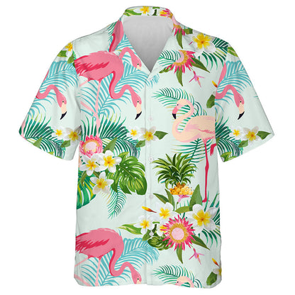 Lovely Flamingo With Vintage Tropical Flowers Hawaiian Shirt,Hawaiian Shirt Gift, Christmas Gift