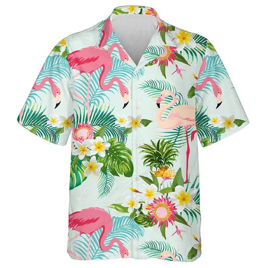 Lovely Flamingo With Vintage Tropical Flowers Hawaiian Shirt,Hawaiian Shirt Gift, Christmas Gift