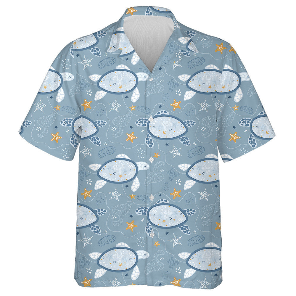 Cute Blue Turtles In The Sea Starfish Waves Hawaiian Shirt, Hawaiian Shirt Gift, Christmas Gift