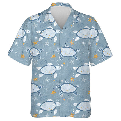 Cute Blue Turtles In The Sea Starfish Waves Hawaiian Shirt, Hawaiian Shirt Gift, Christmas Gift