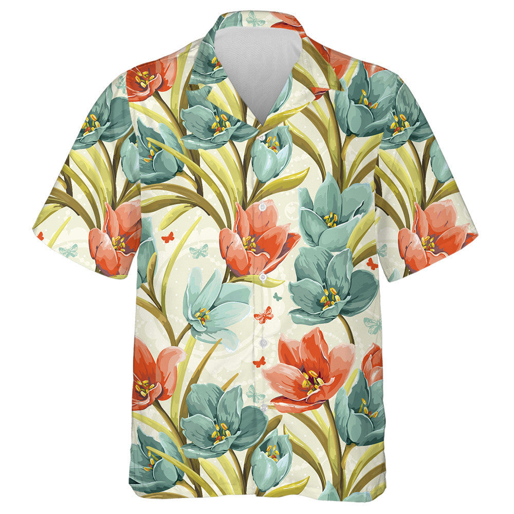 Beautiful Floral Background With Crocuses Elegance Vintage Design Hawaiian Shirt, Hawaiian Shirt Gift, Christmas Gift