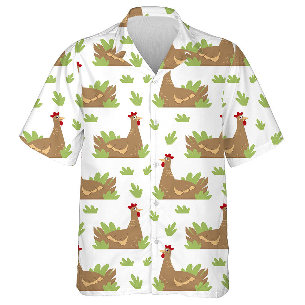 Funny Brown Chicken In Green Grass Hawaiian Shirt,Hawaiian Shirt Gift, Christmas Gift