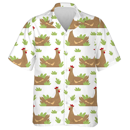 Funny Brown Chicken In Green Grass Hawaiian Shirt,Hawaiian Shirt Gift, Christmas Gift