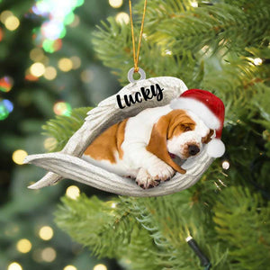 Basset Hound Sleeping Angel Christmas Flat Acrylic Dog Ornament Memorial Dog Gift,Christmas Shape Ornament, Happy Christmas Ornament, Christmas Ornament Gift, Christmas Gift, Christmas Decoration