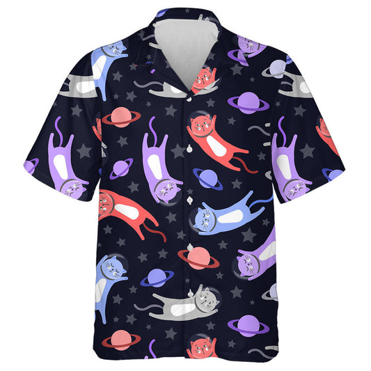 Cartoon Cats Astronauts Fly Among Planets And Stars Hawaiian Shirt, Hawaiian Shirt Gift, Christmas Gift