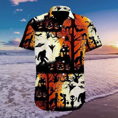 People Bigfoot Ufo Halloween Camping Dramatic Hawaiian Shirt,Hawaiian Shirt Gift, Christmas Gift