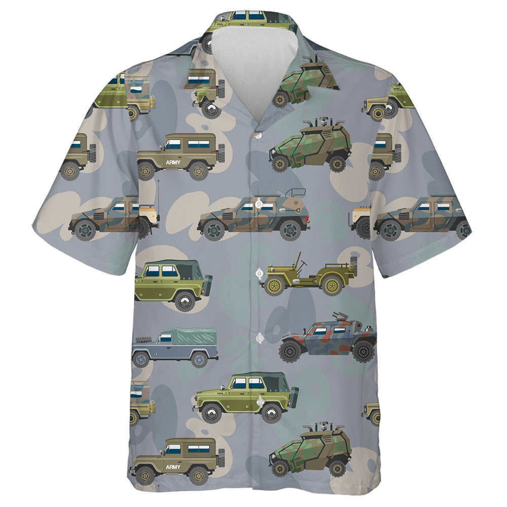 Army Military Vehicle Car Armored Camo Background Hawaiian Shirt, Hawaiian Shirt Gift, Christmas Gift