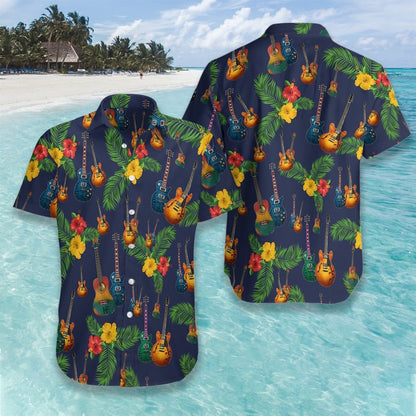 Flower And Guitar Seamless Background Design Hawaiian Shirt,Hawaiian Shirt Gift, Christmas Gift