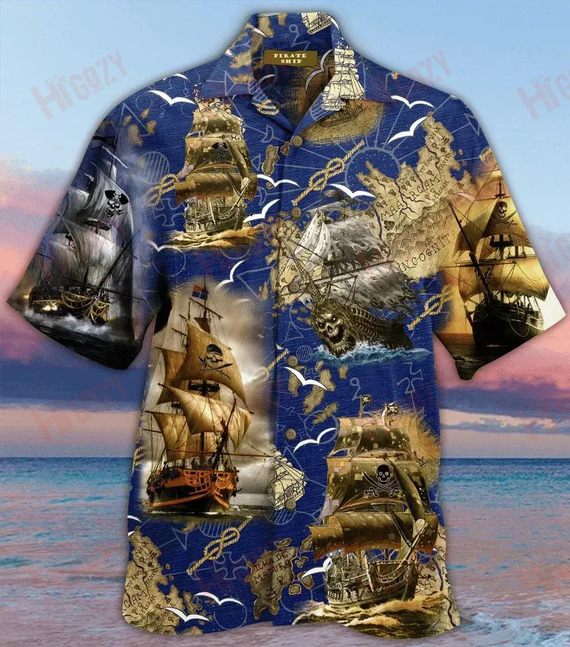Amazing Pirate Ship Hawaiian Shirt Ocean Short Sleeve Best Hawaiian Shirts Hawaiian Shirts For Women, Hawaiian Shirt Gift, Christmas Gift