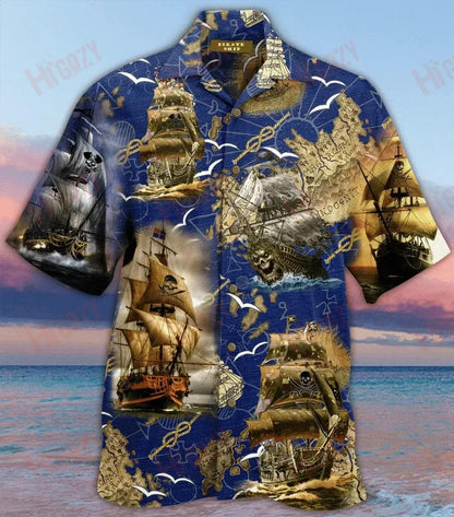 Amazing Pirate Ship Hawaiian Shirt Ocean Short Sleeve Best Hawaiian Shirts Hawaiian Shirts For Women, Hawaiian Shirt Gift, Christmas Gift