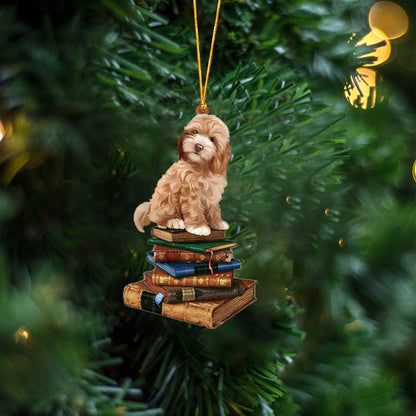 Cockapoo-Sit On The Book Two Sides Christmas Plastic Hanging Ornament, Happy Christmas Ornament, Christmas Gift, Christmas Decoration