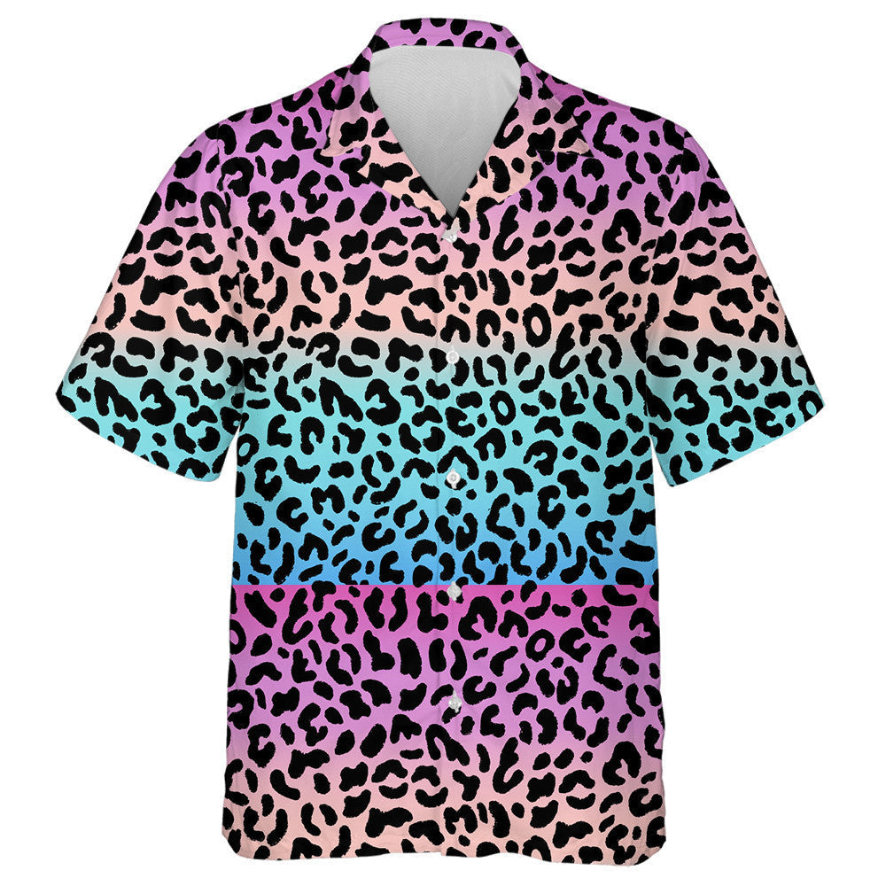 Leopards Pink And Blue Gradient 80s 90s Style Hawaiian Shirt, Hawaiian Shirt Gift, Christmas Gift