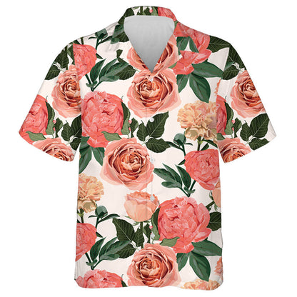 Pattern Of Peony Roses And Clove Flowers Branch Watercolor Hawaiian Shirt, Hawaiian Shirt Gift, Christmas Gift