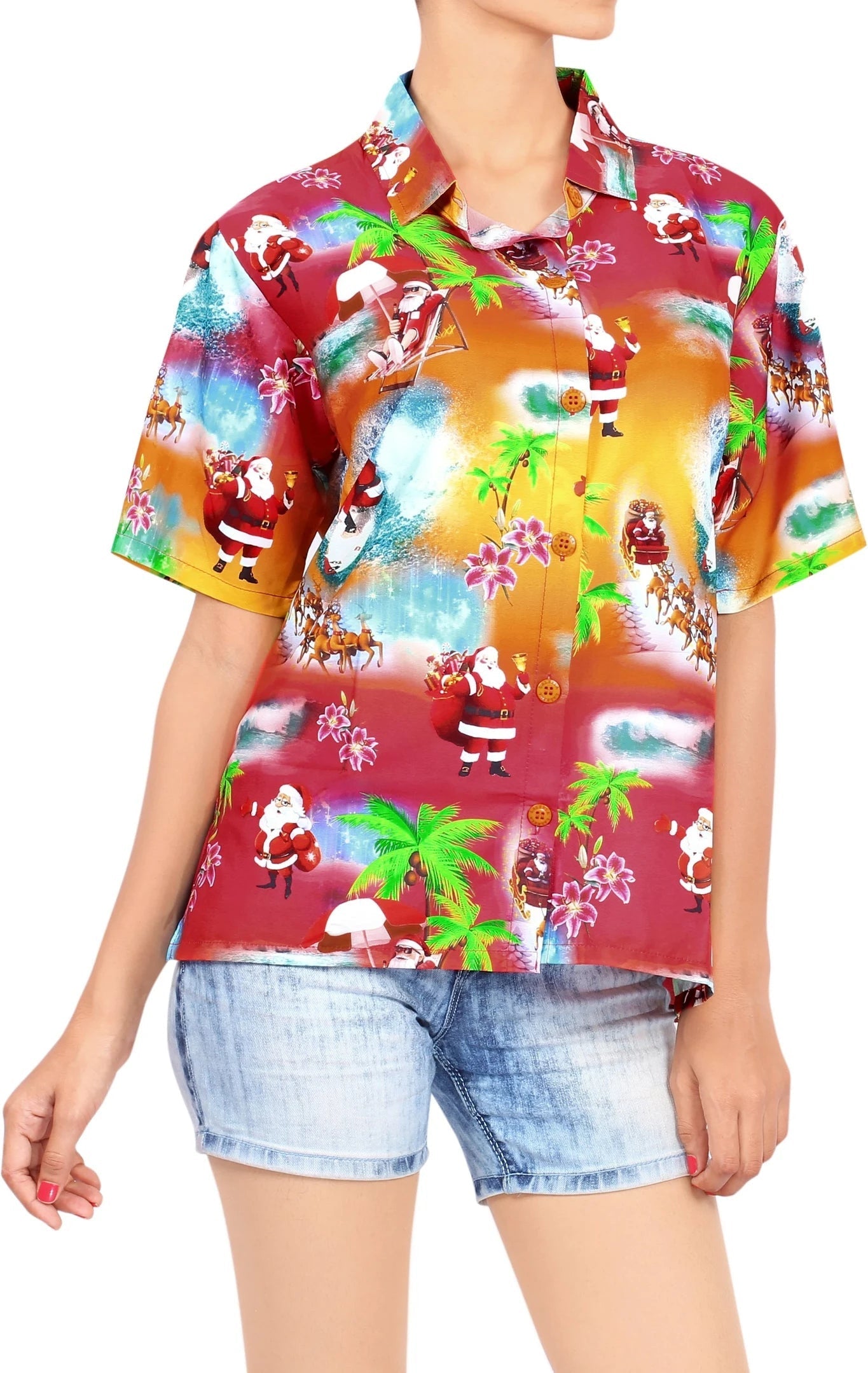Funny Santa On Indian Red Design Hawaiian Shirt,Hawaiian Shirt Gift, Christmas Gift