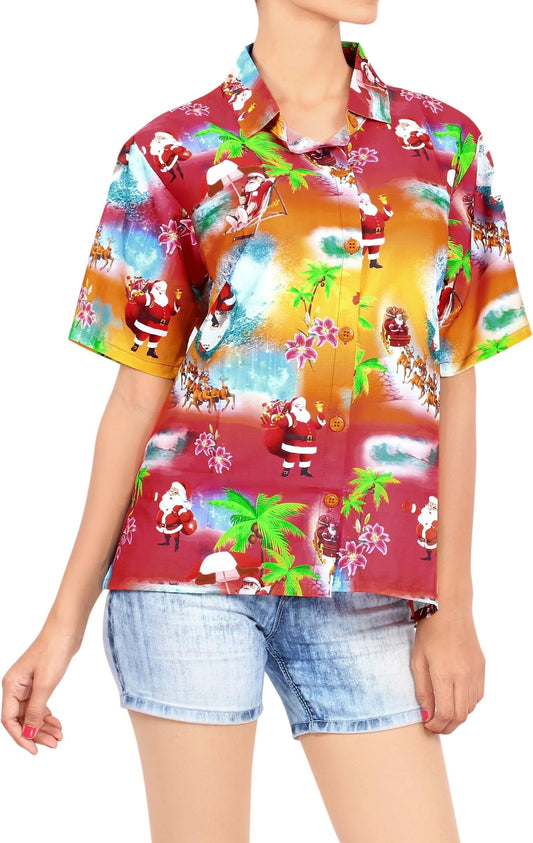 Funny Santa On Indian Red Design Hawaiian Shirt,Hawaiian Shirt Gift, Christmas Gift