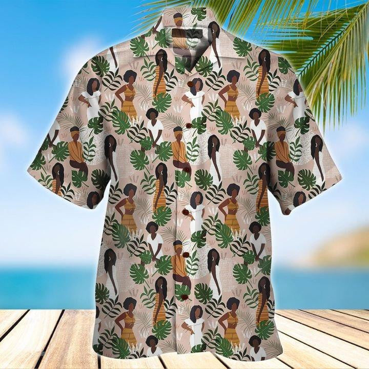 Black Women Tropical Background Design Hawaiian Shirt And Short, Hawaiian Shirt Gift, Christmas Gift