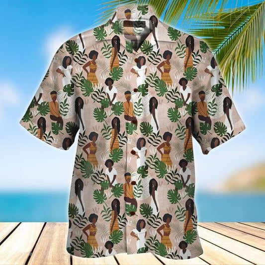Black Women Tropical Background Design Hawaiian Shirt And Short, Hawaiian Shirt Gift, Christmas Gift