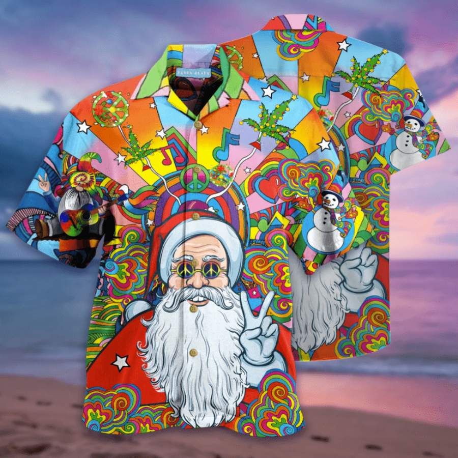 Hippie Santa Claus Hawaiian Aloha Aloha Shirts Hawaiian Shorts Beach Short Sleeve, Hawaiian Shirt Gift, Christmas Gift