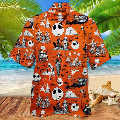 Jack Skellington Ghost And Bat Happy Halloween Hawaiian Shirt, Hawaiian Shirt Gift, Christmas Gift