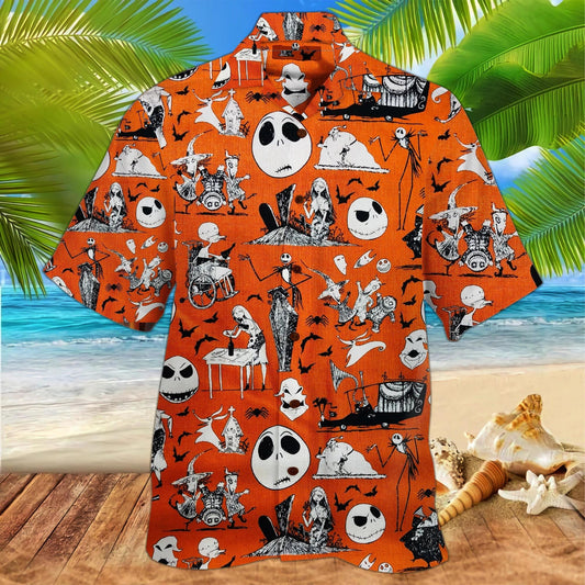 Jack Skellington Ghost And Bat Happy Halloween Hawaiian Shirt, Hawaiian Shirt Gift, Christmas Gift