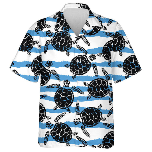 Turtles Blue Gray And White Colors Grunge Texture Hawaiian Shirt, Hawaiian Shirt Gift, Christmas Gift