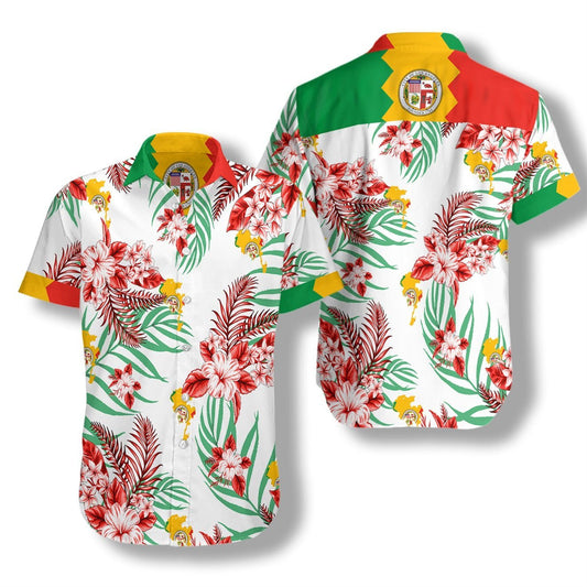 Los Angeles Proud On White Background Pattern Hawaiian Shirt, Hawaiian Shirt Gift, Christmas Gift