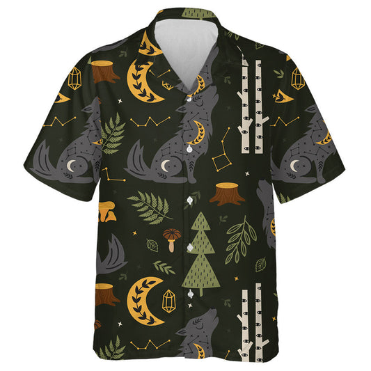 Magic Forest With Celestial Wolf In Vintage Style Hawaiian Shirt, Hawaiian Shirt Gift, Christmas Gift