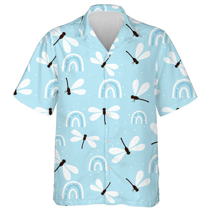 Bright Blue Flying Dragonfly And Rainbows Hawaiian Shirt, Hawaiian For Gift