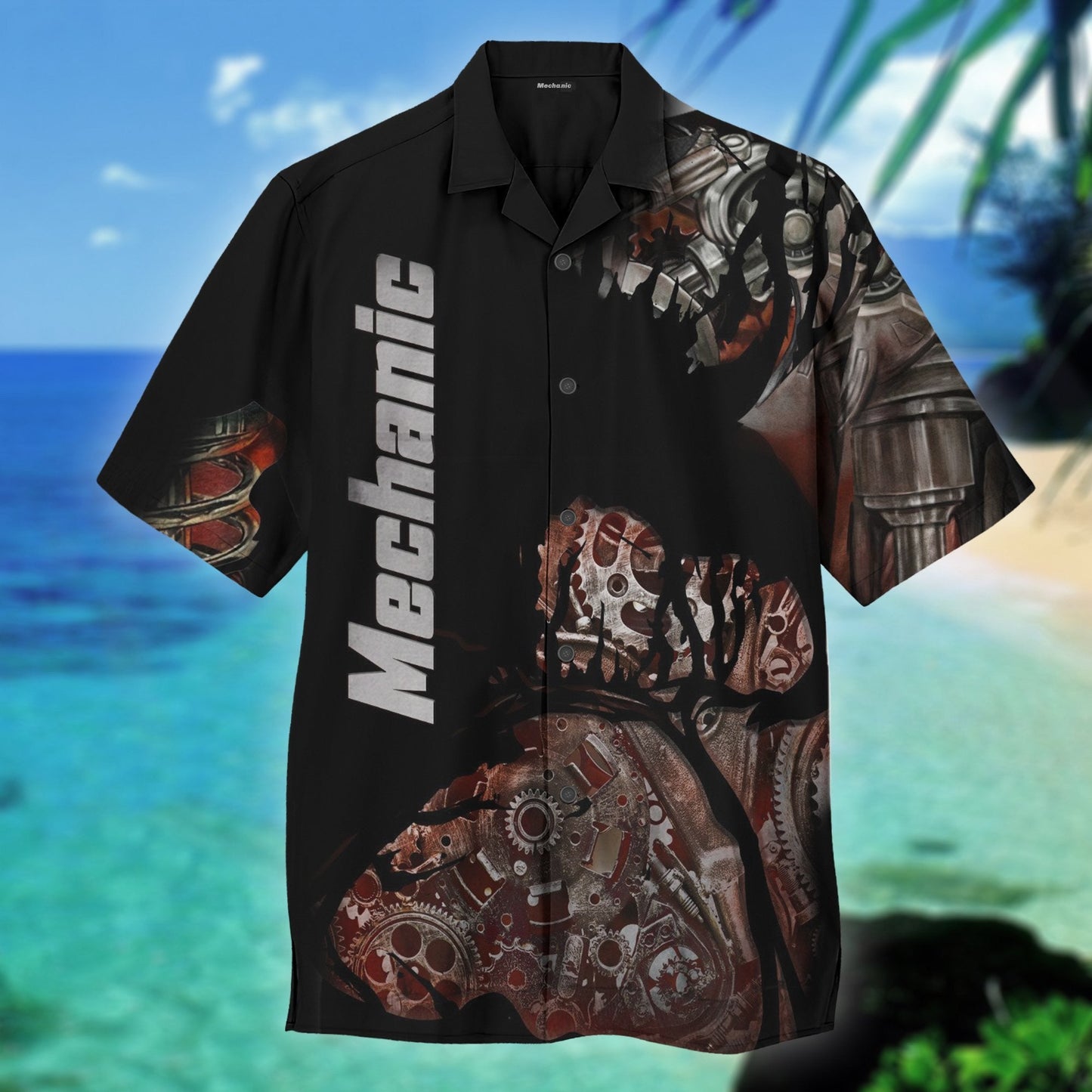 Punk Red Mechanic Nice Ornamental Hawaiian Shirt,Hawaiian Shirt Gift, Christmas Gift