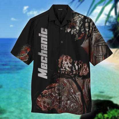 Punk Red Mechanic Nice Ornamental Hawaiian Shirt,Hawaiian Shirt Gift, Christmas Gift