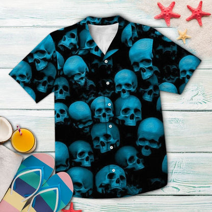 Awesome Black And Blue Gothic Skull Art Pattern Hawaiian Shirt, Hawaiian Shirt Gift, Christmas Gift