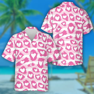 Wild African Leopard With Valentine Hearts Hawaiian Shirt, Hwaiian For Gift