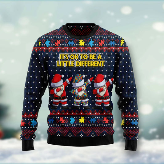 Autism Awareness Funny Santa Clauses It's Ok To Be A Little Different Ugly Christmas Sweater Christmas Tshirt Hoodie Apparel,Christmas Ugly Sweater,Christmas Gift,Gift Christmas 2024
