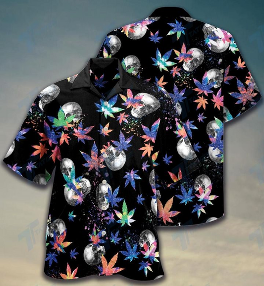 Weed Skull Smoke Color Hawaiian Shirt  Crazy Funny Hawaiian Shirt  Vintage Hawaiian Shirt, Hawaiian Shirt Gift, Christmas Gift