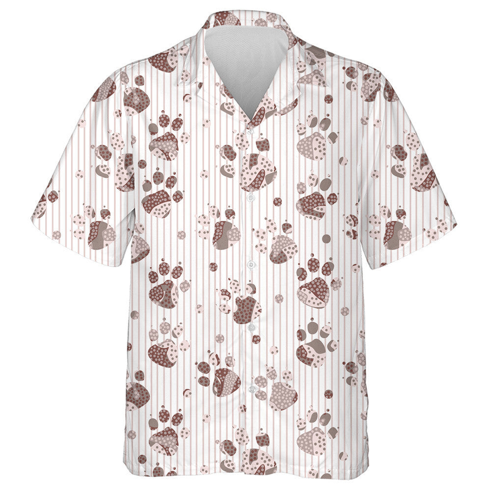 Cat Or Dog Footprints On White Striped Background Hawaiian Shirt, Hawaiian Shirt Gift, Christmas Gift