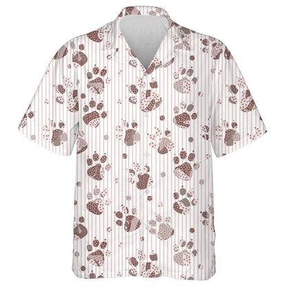 Cat Or Dog Footprints On White Striped Background Hawaiian Shirt, Hawaiian Shirt Gift, Christmas Gift