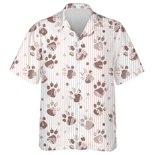 Cat Or Dog Footprints On White Striped Background Hawaiian Shirt, Hawaiian Shirt Gift, Christmas Gift