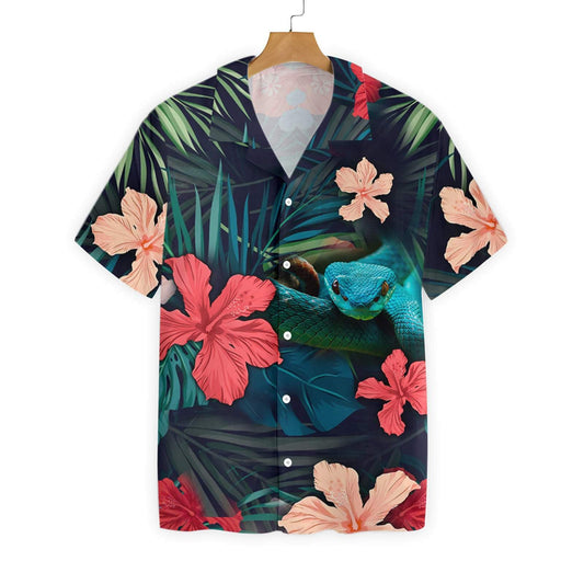 Tropical Leaf And Blue Snake Pattern Hawaiian Shirt,Hawaiian Shirt Gift, Christmas Gift