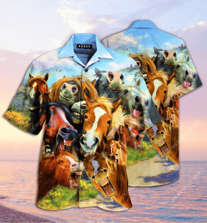 Find Laughing Horses Unisex Hawaiian Shirt_ Hawaiian Shirt Gift, Christmas Gift