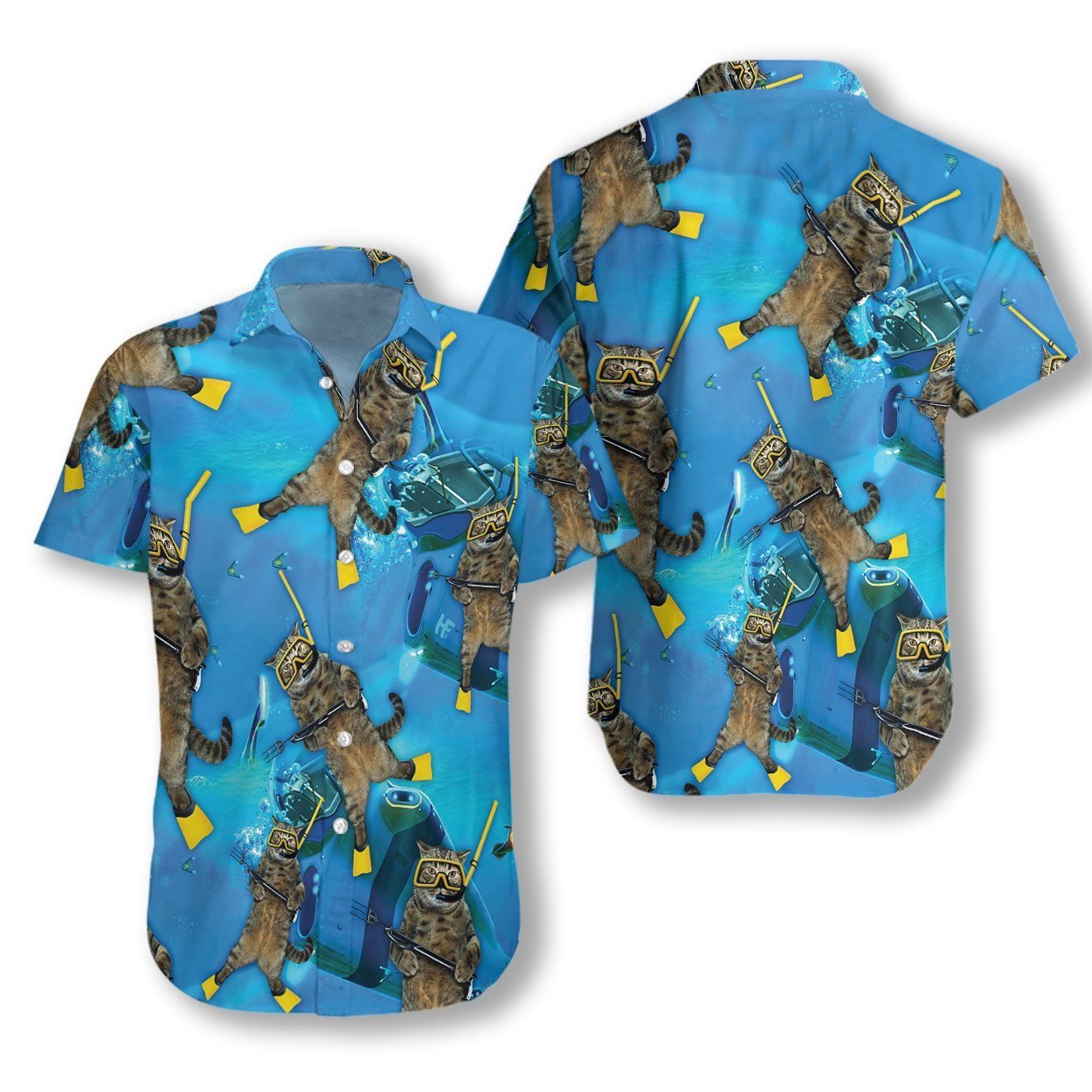 Cat Diver Ez25 2810 Hawaiian Aloha Shirt Hawaiian Shorts Beach Short Sleeve, Hawaiian Shirt Gift, Christmas Gift