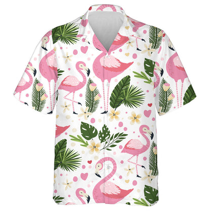 Mother And Baby Flamingo With Tropic Palm And Flowers Hawaiian Shirt, Hawaiian Shirt Gift, Christmas Gift