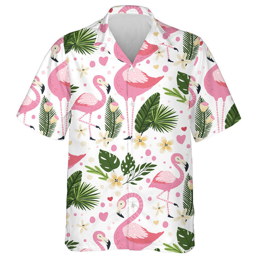 Mother And Baby Flamingo With Tropic Palm And Flowers Hawaiian Shirt, Hawaiian Shirt Gift, Christmas Gift